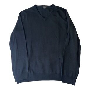 J Crew Men's Black Large 100% Merino Wool Sweater V Neck Slim Fit Preppy